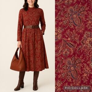 Lands’ End Maxi Dress Paisley Cotton Mock Neck Vintage Boho Long Sleeve Modest